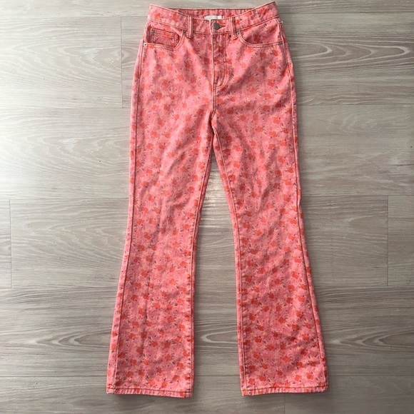BDG Pink Floral Flare Jeans - Picture 2 of 7